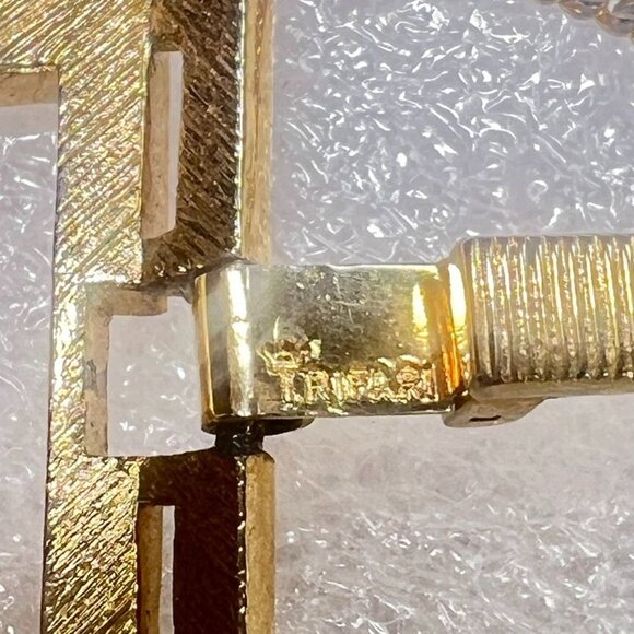 Vtg 50s Framed Panel Link Bracelet 6.75" Wide MCM Crown Trifari Gold-Tone Boho - Picture 6 of 7